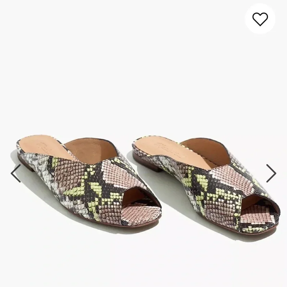 Madewell Erica peep-toe mule Leather snake python slides - Picture 2 of 9